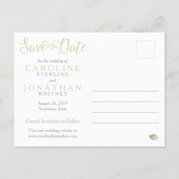 Green Leaf Simplicity Save The Date Postcard