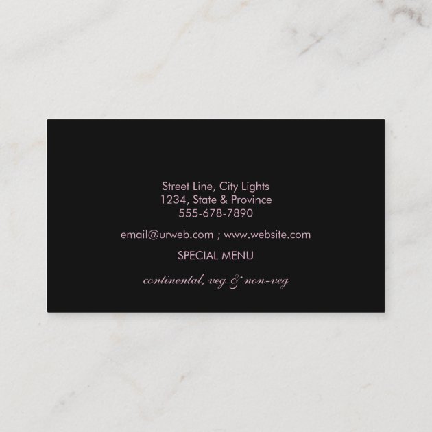 Rose Gold Chef Kitchen Tools Glitter Faux Catering Business Card (back side)