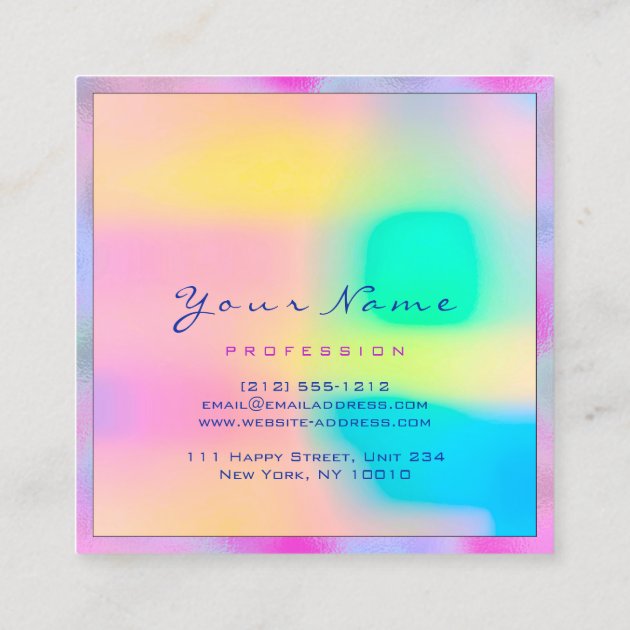 Makeup Artist Professional Eyeash Holograph Pink Square Business Card (back side)