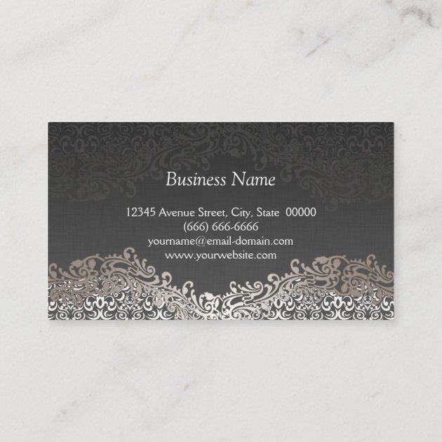 Vintage Elegant Silver Damask - Indie Hair Stylist Business Card (back side)