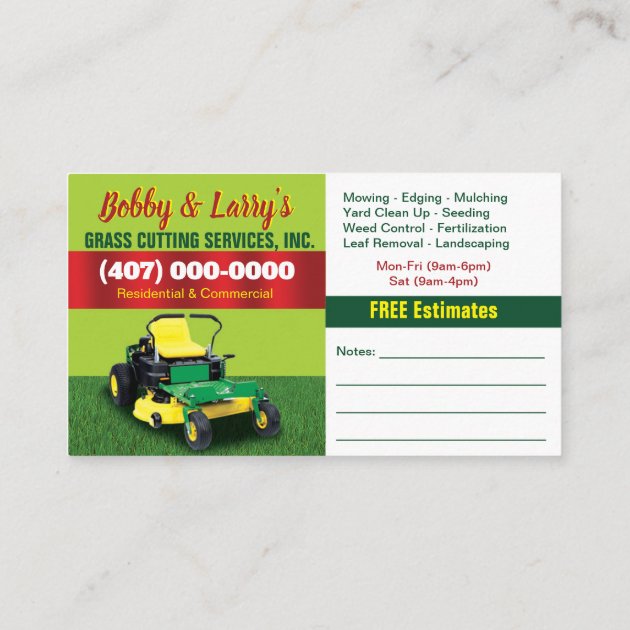 Landscaping Lawn Care Grass Cutting Business Card (back side)