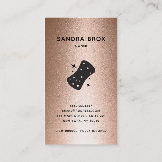 House Cleaner Rose Gold Cleaning Service Business Card (back side)