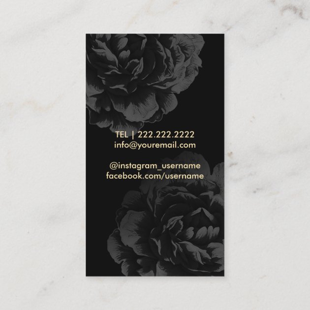 Makeup & Hair Stylist Monogram Elegant Dark Floral Business Card (back side)