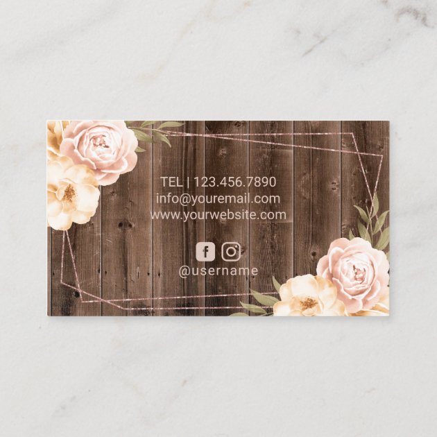 Hair Stylist Rose Gold Scissor Rustic Floral Business Card (back side)