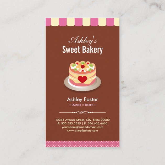 Sweet Bakery Shop - Custom Cakes Chocolates Pastry Business Card (back side)