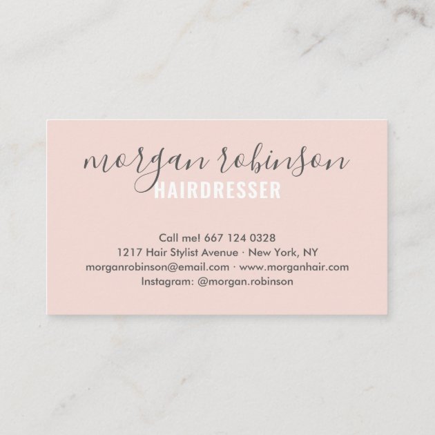 Modern blush pink hair stylist script signature business card (back side)