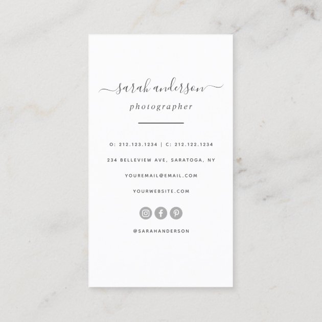 Script Modern Typography Photographer Business Card (back side)