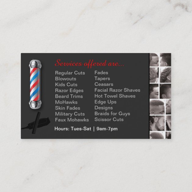 Barbershop Business Card-Barber pole, clippers com Business Card (back side)