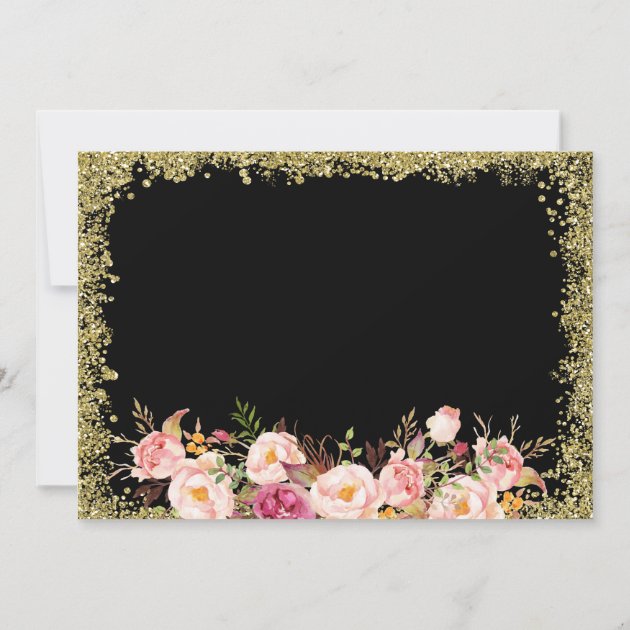 Save The Date Black Gold Glitters Pink Floral