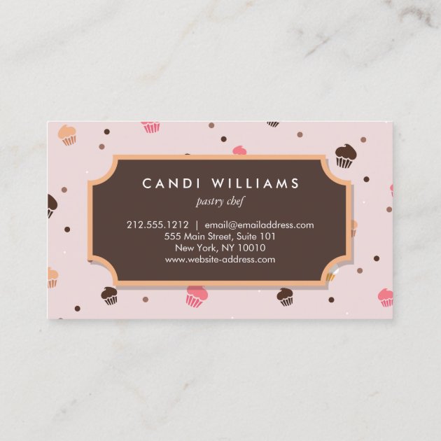 Cute Cupcakes Bakery Pattern Pink Business Card (back side)