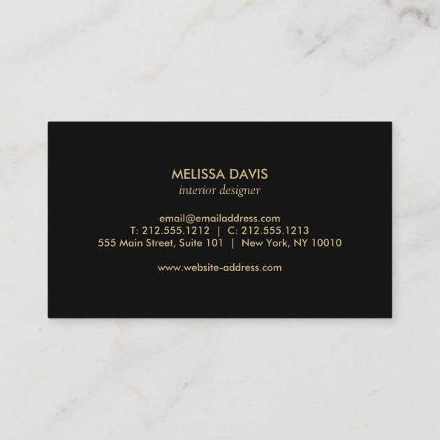 Faux Gold Confetti on Black Modern Business Card (back side)