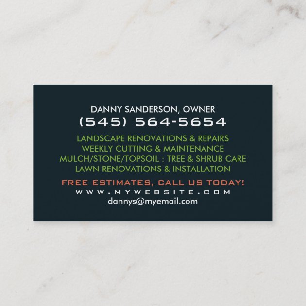 Lawn Care & Landscaping Custom Business Card (back side)