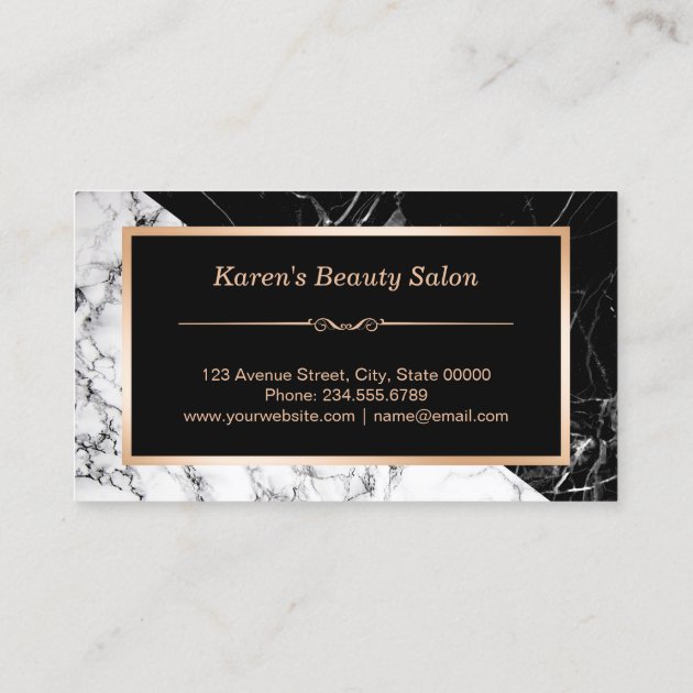 Makeup Artist Black White Marble Stunning Look Business Card (back side)