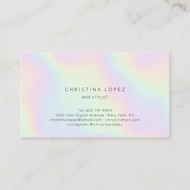 Chic holographic rainbow unicorn hair script business card (back side)