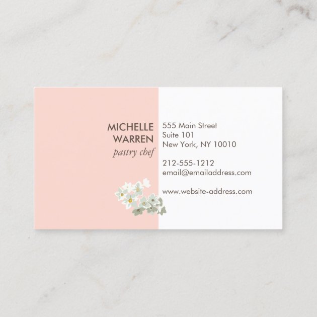 Elegant Pink Cake with Florals Cake Decorating Business Card (back side)