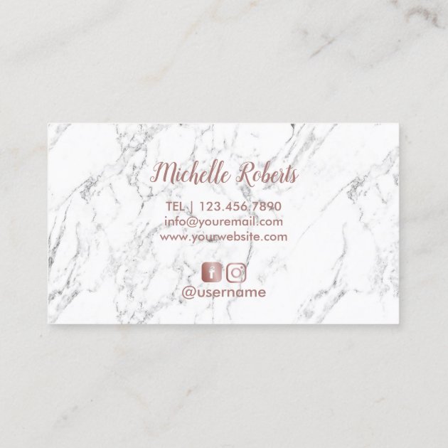 Hair Salon Rose Gold Typography White Marble Business Card (back side)