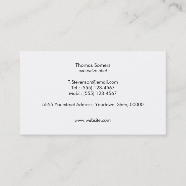 Personal Chef Simple Knife Logo Catering Business Card (back side)