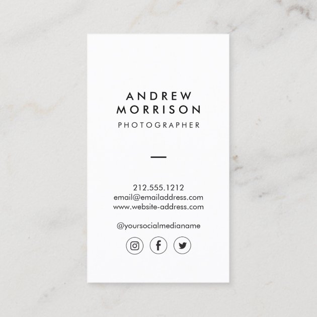 Minimalist Black and White Camera Photographer Business Card (back side)