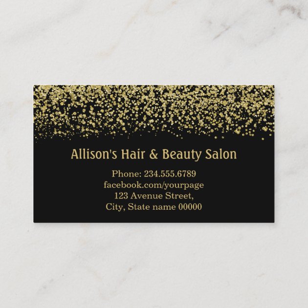 Hair Stylist Scissors Salon Gold Glitter Confetti Business Card (back side)