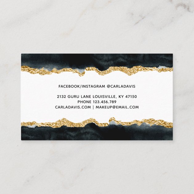 Signature Script Black And Gold Watercolor Business Card (back side)
