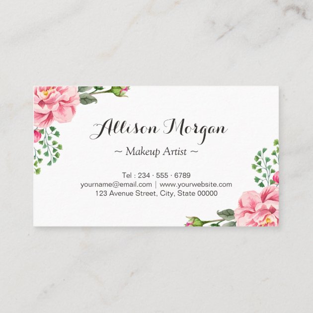 Eyelashes Makeup Artist Romantic Floral Wrapping Business Card (back side)