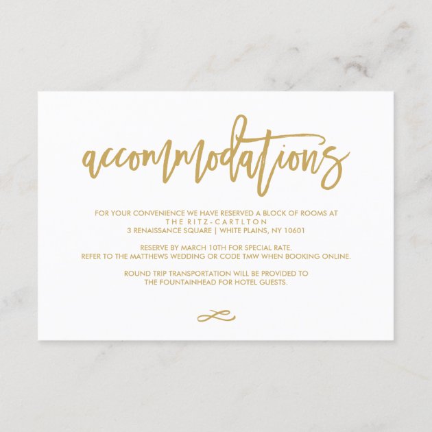 Chic Hand Lettered Reception Accommodations 2-Side Enclosure Card