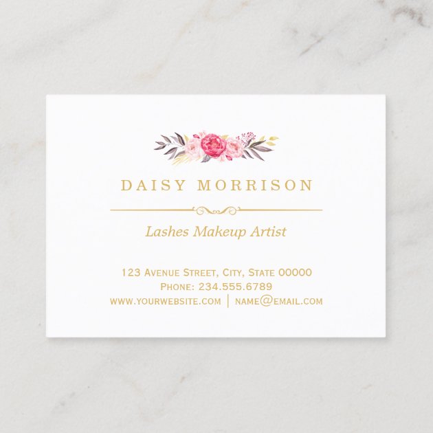 Elegant Floral Gold Lash Salon Aftercare Card (back side)
