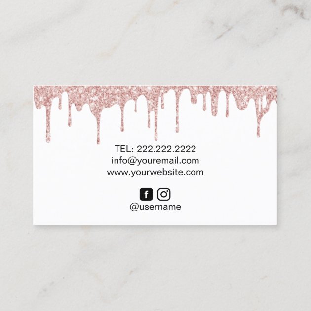 Bakery Pastry Chef Modern Rose Gold Drips #2 Business Card (back side)