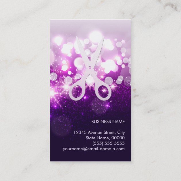Purple Sparkly and Glitter Scissors - Hair Stylist Business Card (back side)
