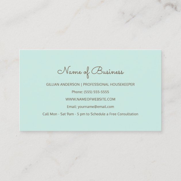 Girly Green Vacuum Cleaner House Cleaning Services Business Card (back side)