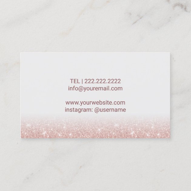 Lashes & Brows Makeup Artist Rose Gold Glitter Business Card (back side)