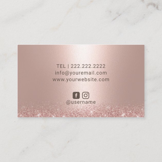 Modern Silver Drips Rose Gold Makeup Hair Salon Business Card (back side)