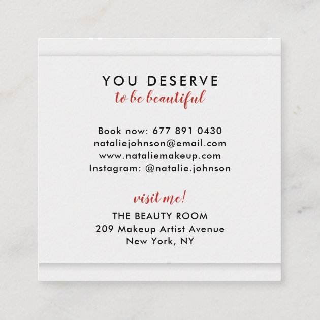 Makeup artist cool 3d red lips modern gray beauty square business card (back side)