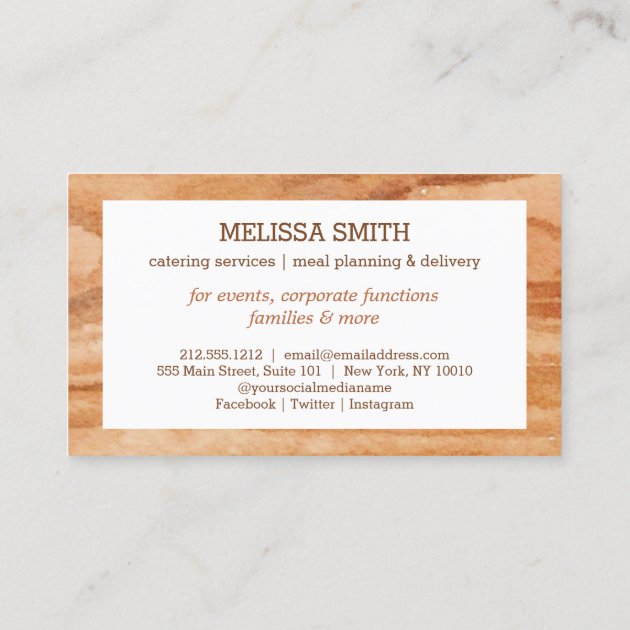 Watercolor Cutting Board Catering Chef Logo Business Card (back side)