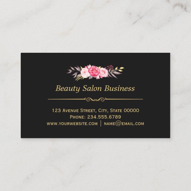 Hair Stylist Beauty Salon Gold Vintage Floral Business Card (back side)
