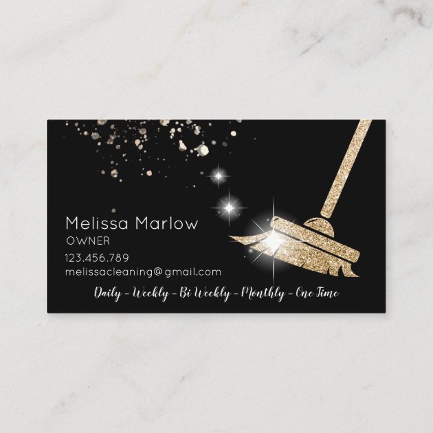 Maid Cleaning House Sparkling Dripping Gold Business Card (back side)