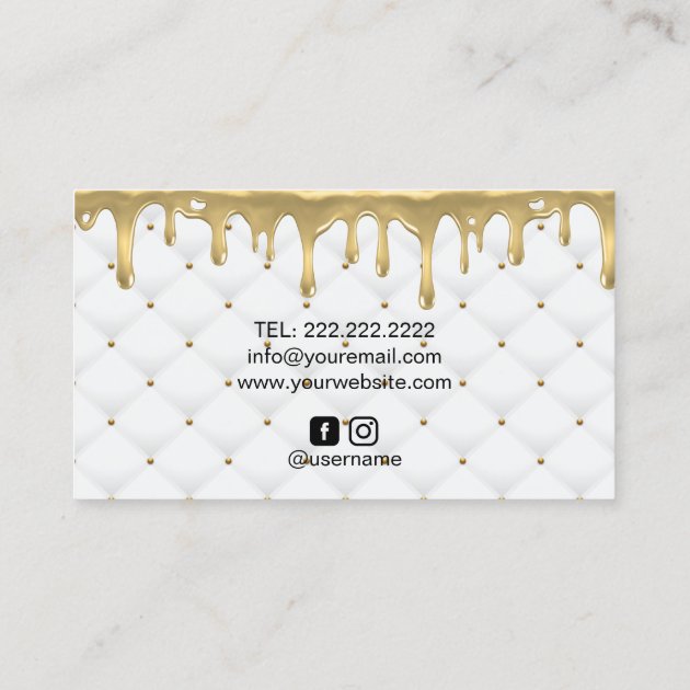 Cake Bakery Gold Drip Icing Luxury White Business Card (back side)