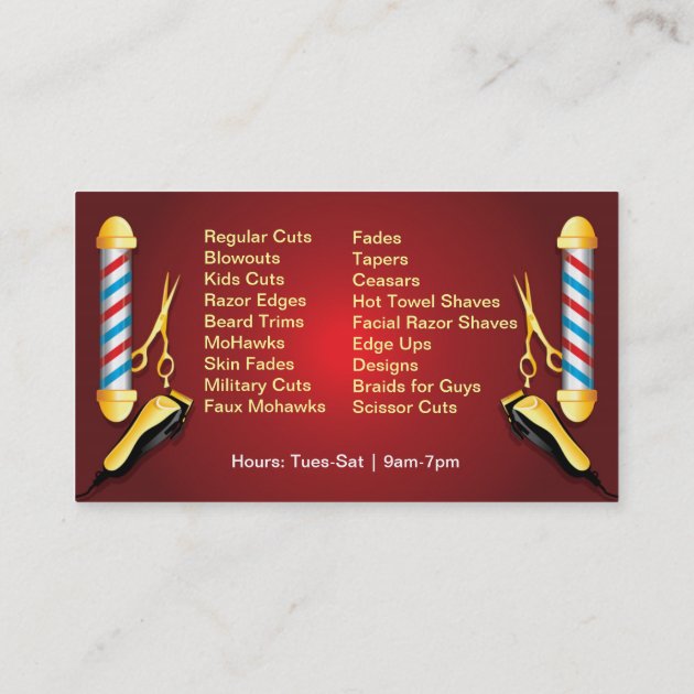 Barbershop (Barber pole and clippers) Business Card (back side)