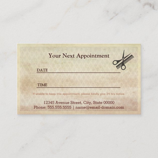 Barber Shop Salon  - Vintage Appointment Card (back side)