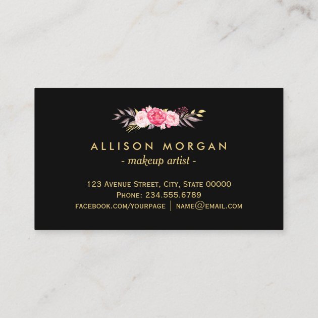 Gold Hair Stylist Scissors Trendy Girly Floral Business Card (back side)