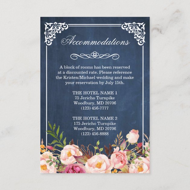 Floral Blue Chalkboard Accommodation Reception Enclosure Card