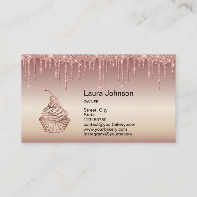 Cakes & Sweets Cupcake Home Bakery Dripping Gold Business Card (back side)