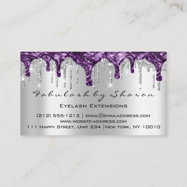 Makeup Artist Eyebrow Eyelash Silver Gray Purple Business Card (back side)