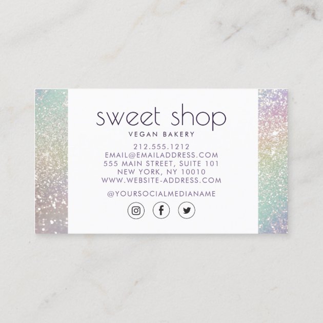 Holographic Glitter Bakery, Sweets Business Card (back side)