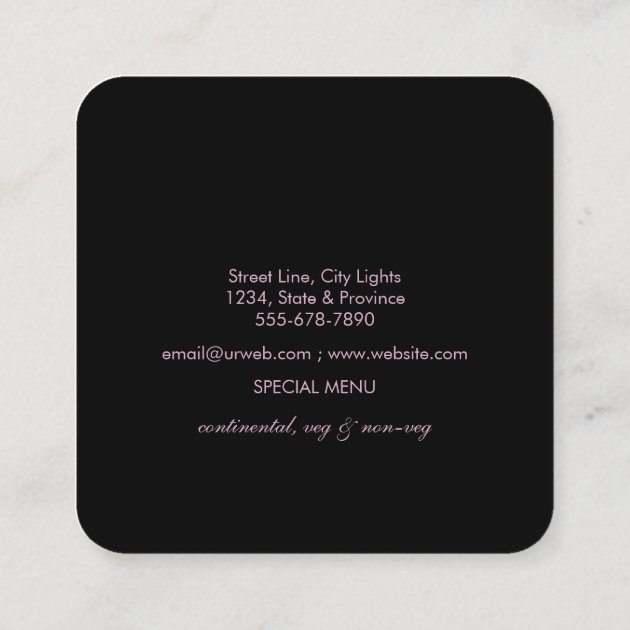 Rose Gold Chef Kitchen Utensil Tools Faux Catering Square Business Card (back side)