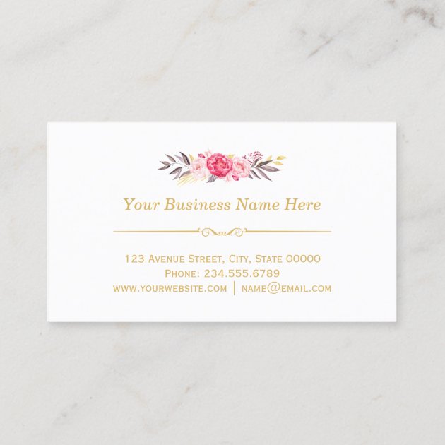 Chic Floral Gold Frame Makeup Artist Beauty Salon Business Card (back side)