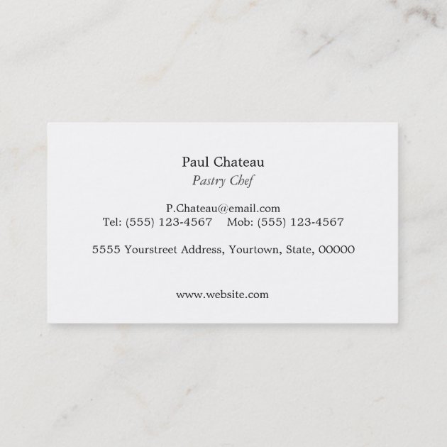 Bakery Pastry Chef Rolling Pin Baker Logo Business Card (back side)