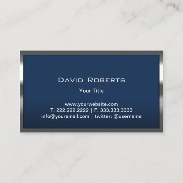 Monogram Navy Blue Modern Metal Frame Professional Business Card (back side)