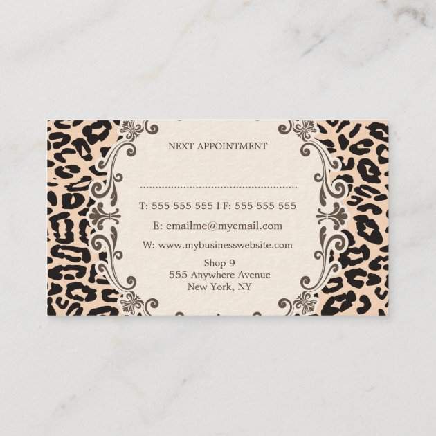 Cream Leopard Print Hair Stylist Appointment Cards (back side)