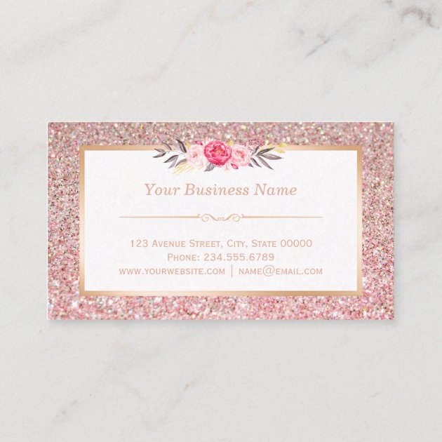 Floral Rose Gold Glitter Makeup Artist Hair Salon Business Card (back side)